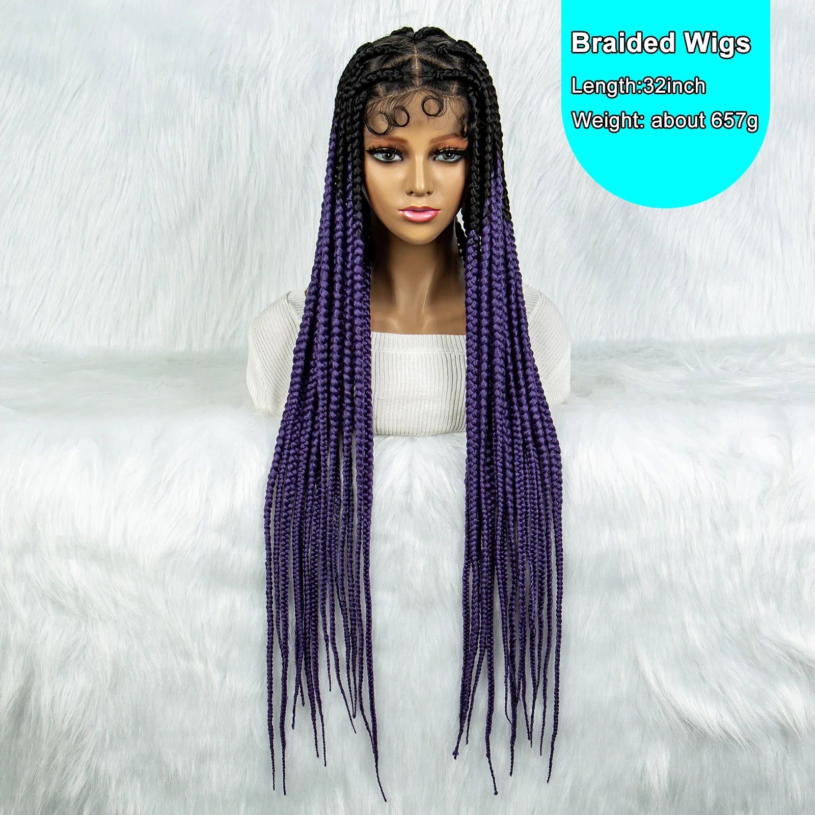 Colorful Knotless Box Braids Wig | Full Lace Cornrows | Large Braids