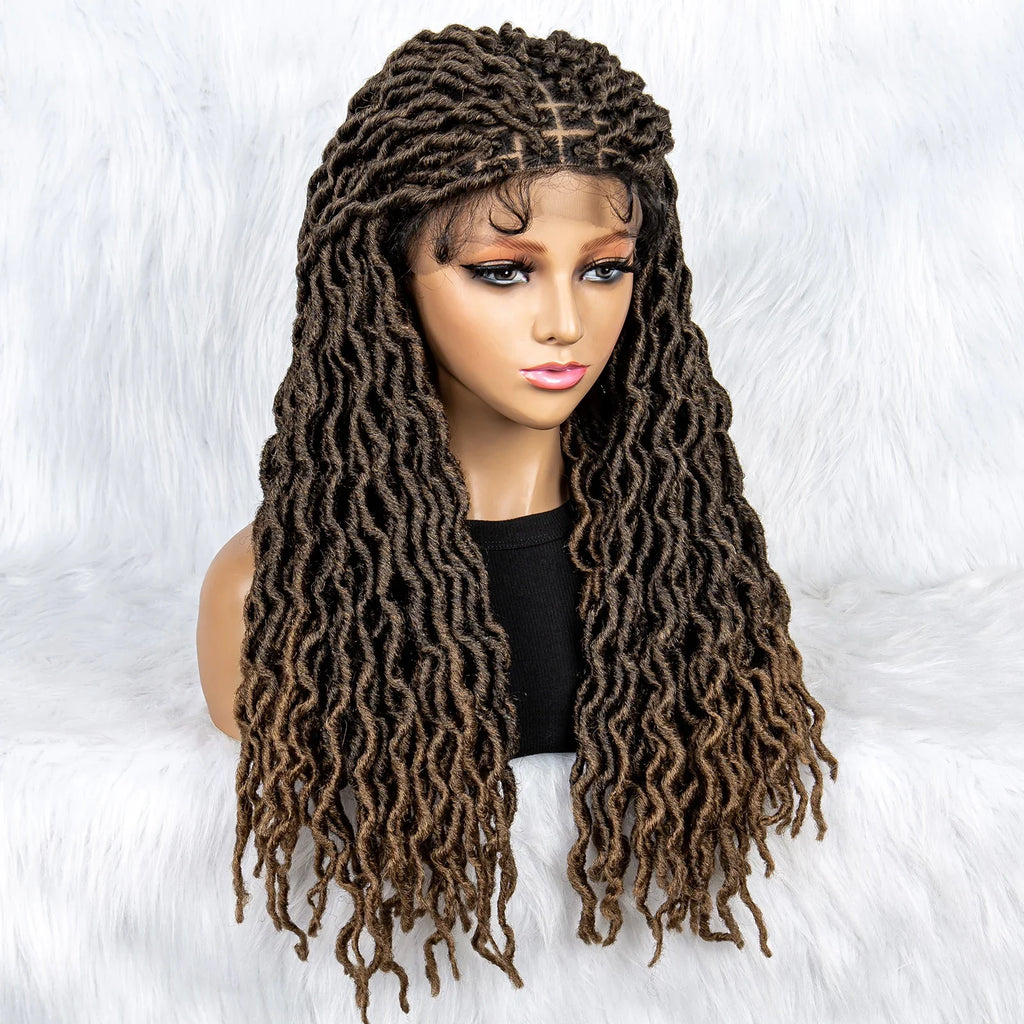 Knotless Box Braided Wig with Curly Ends & Baby Hair | Synthetic Lace Front Wig for Black Women