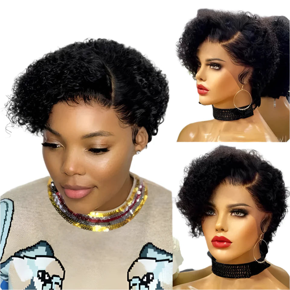 Natural Black Pixie Cut Wig | Short Curly Bob 13x1 Lace Front Human Hair (Pre-Plucked)