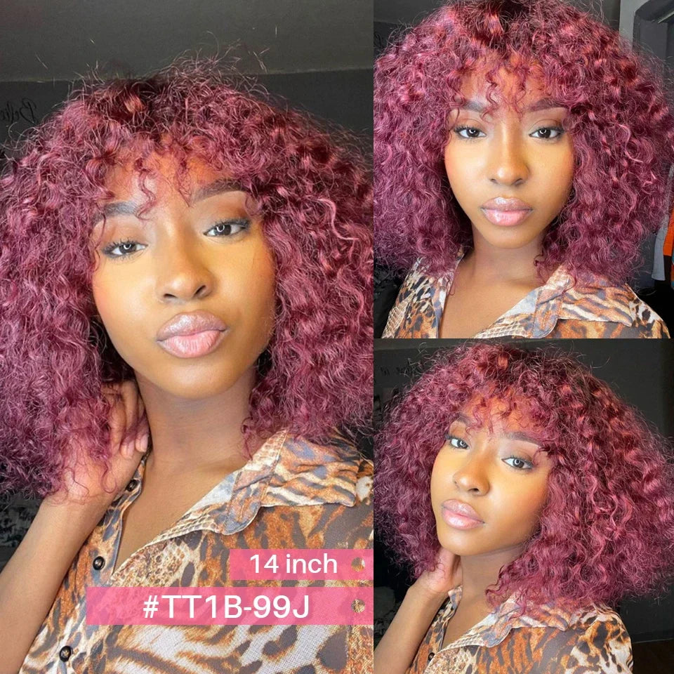 Rebecca Highlight Kinky Jerry Curly Wig | 200% Density Human Hair with Bangs