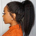 Kinky Straight 360 HD Lace Frontal Wig | Yaki Straight Ponytail Human Hair Wig for Black Women (Transparent Lace, Clearance Sale)