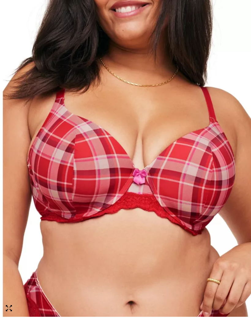 Adore Me Womens Nare Contour Full Coverage Bra - Plaid Red, 38G