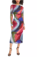 Vince Camuto Womens Printed Mesh Ruched Bodycon Dress, Size 10