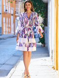 Boston Proper Wisteria Wonder Print Eyelet Inset Tiered A Line Dress, Size 8