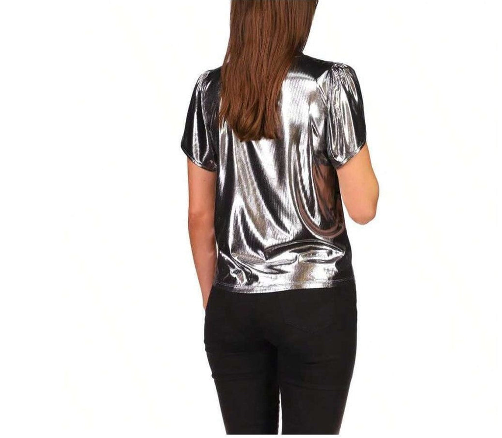 Michael Michael Kors Petite Foil Jersey Petal Sleeve Top, Size PL