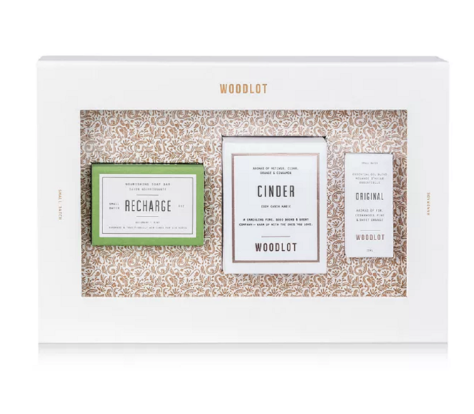 WOODLOT Essentials 3-Pc. Gift Set Soap Bar / Cinder Candle / Essential Oil Blend