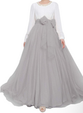 Tulle Maxi Skirt with Bow Knot Belt – Bridal & Formal Full-Length Skirt