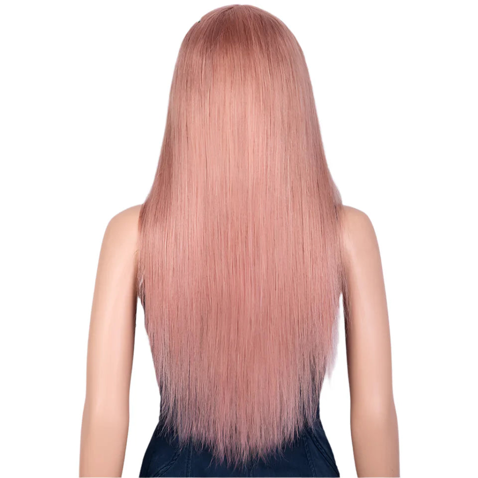 Dirty Pink Straight Human Hair Wig with Bangs | Full Machine Made Brazilian Remy for Women (Wear & Go)