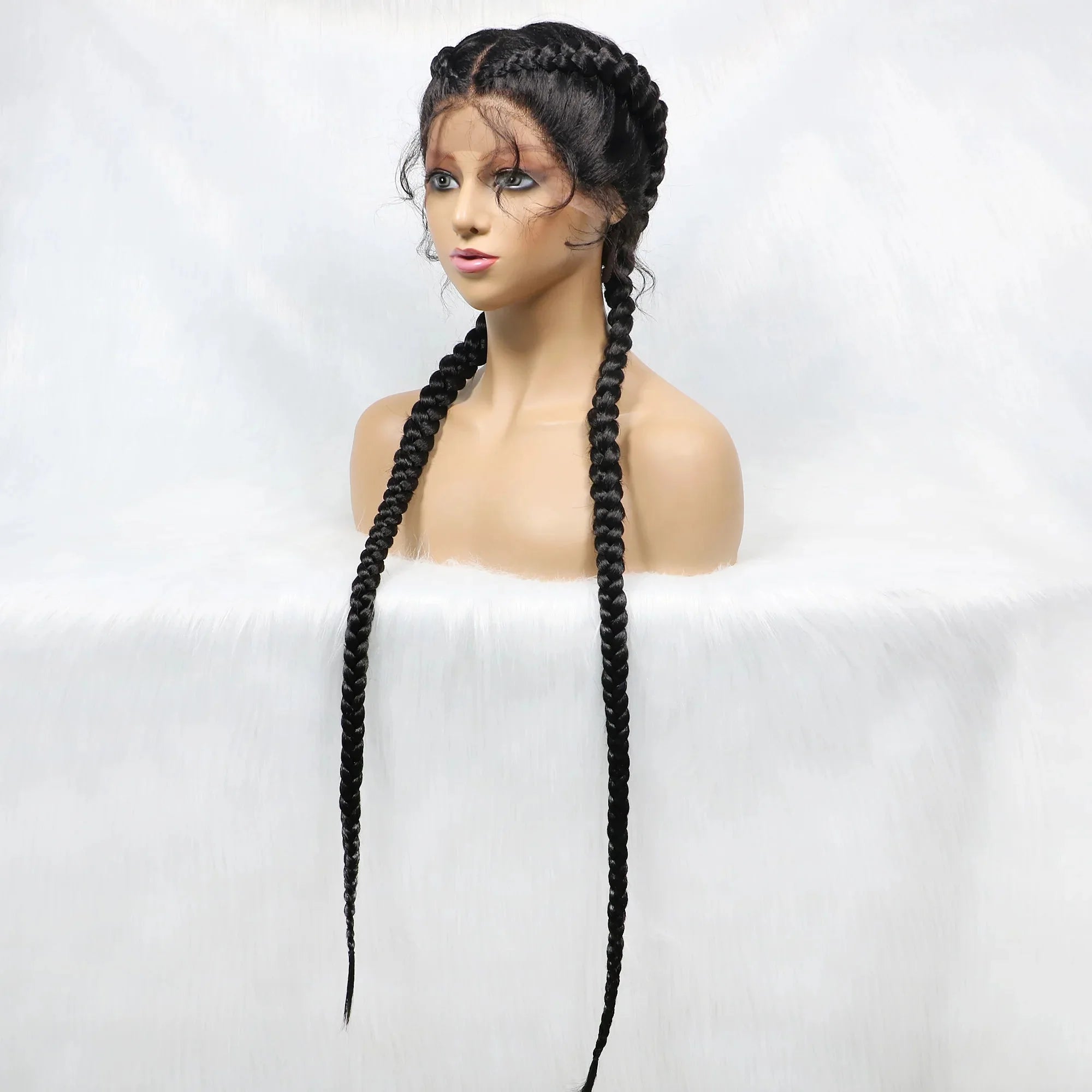Handmade Double Dutch Cornrow Braided Wig | Natural Black Lace Front | Baby Hair | Kanekalon Synthetic Wig for Women