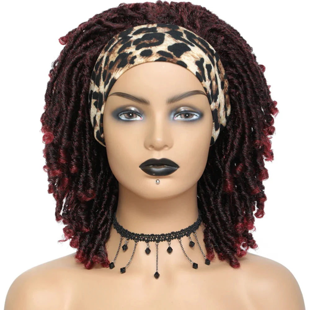 Soft Faux Locs Headband Wig - 6 Inch Ombre Dreadlock Wig for Black Women - Curly Braided Synthetic Wig with Headband - 1B, Burgundy, 27, 30, 613 Options