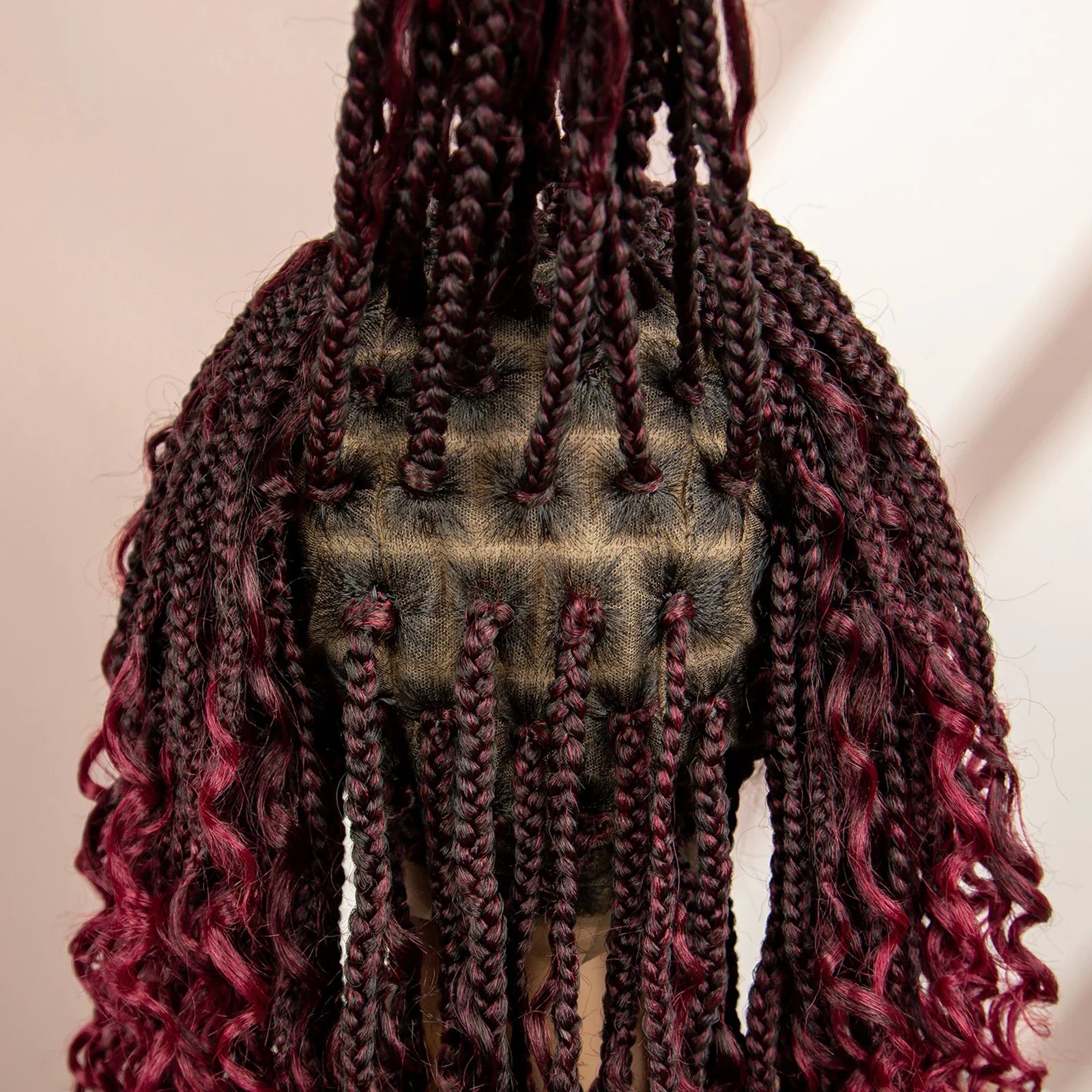 Burgundy Knotless Box Braids Wig with Curly Ends | Full Lace