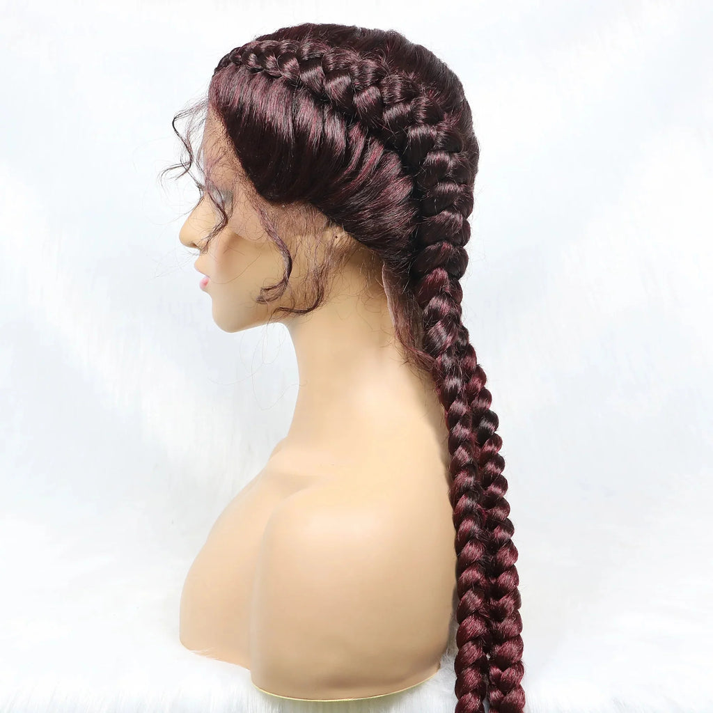 Handmade Double Dutch Cornrow Braided Wig | Natural Black Lace Front | Baby Hair | Kanekalon Synthetic Wig for Women