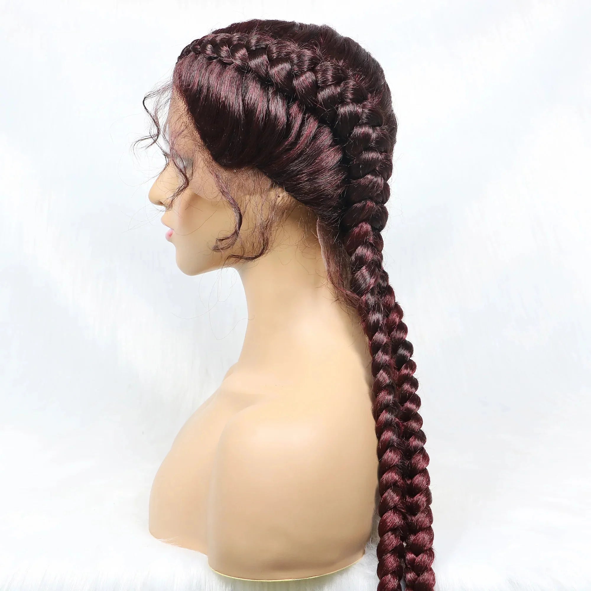 Handmade Double Dutch Cornrow Braided Wig | Natural Black Lace Front | Baby Hair | Kanekalon Synthetic Wig for Women