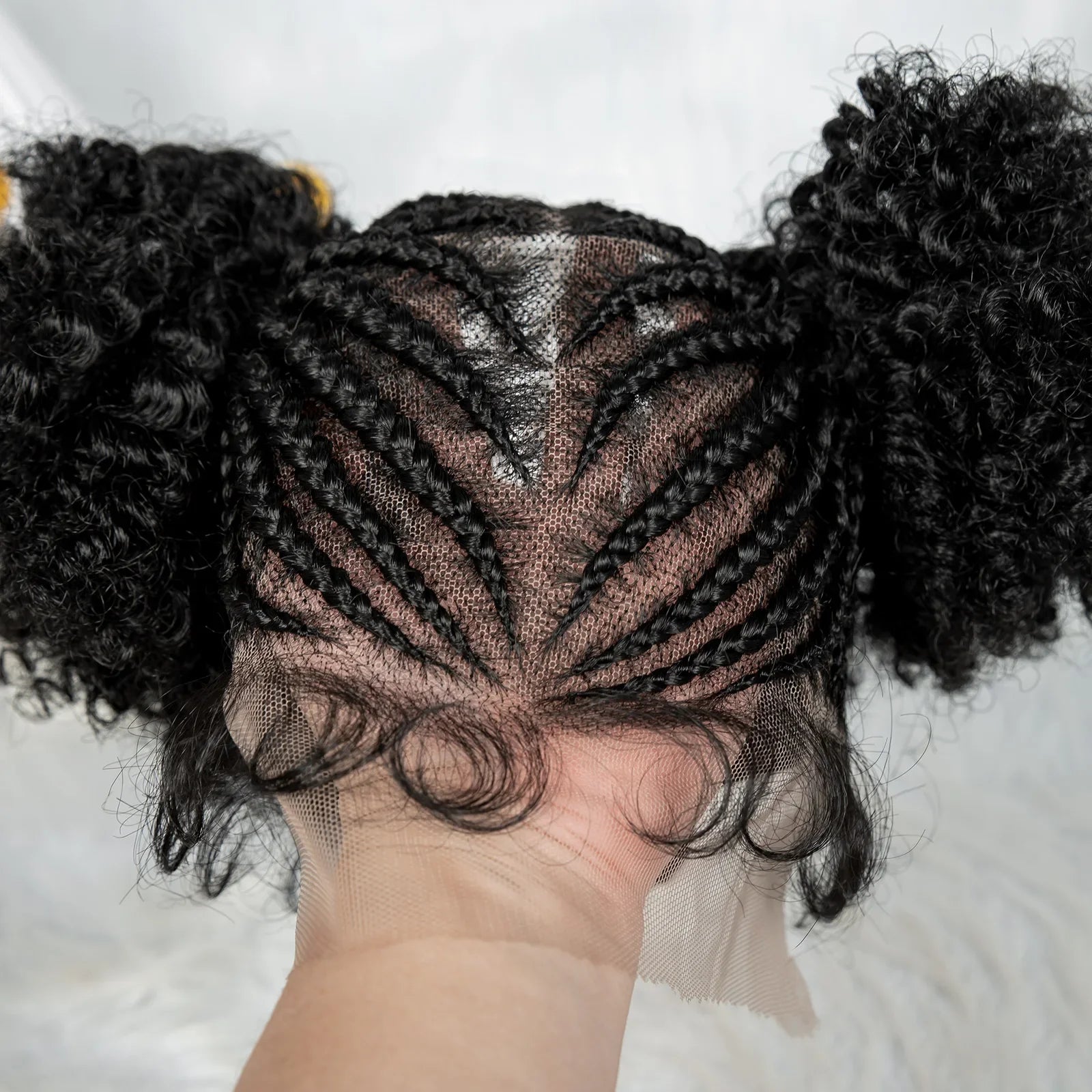 HD Full Lace Cornrow & Box Braid Wig with Double Buns | Transparent Lace Synthetic Hair for Black Women & Girls