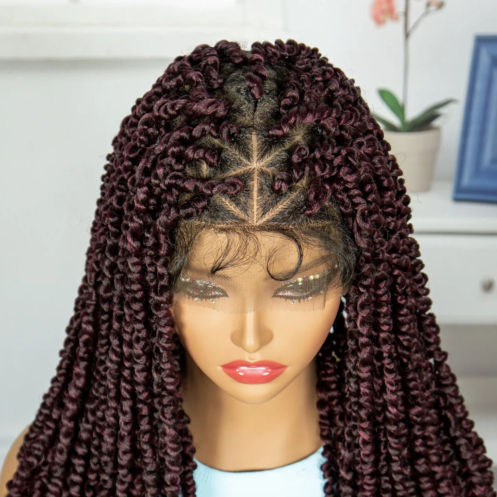 Burgundy Knotless Twist Dreadlocks Lace Front Wig | Crochet Braids | Full Lace | Black Women