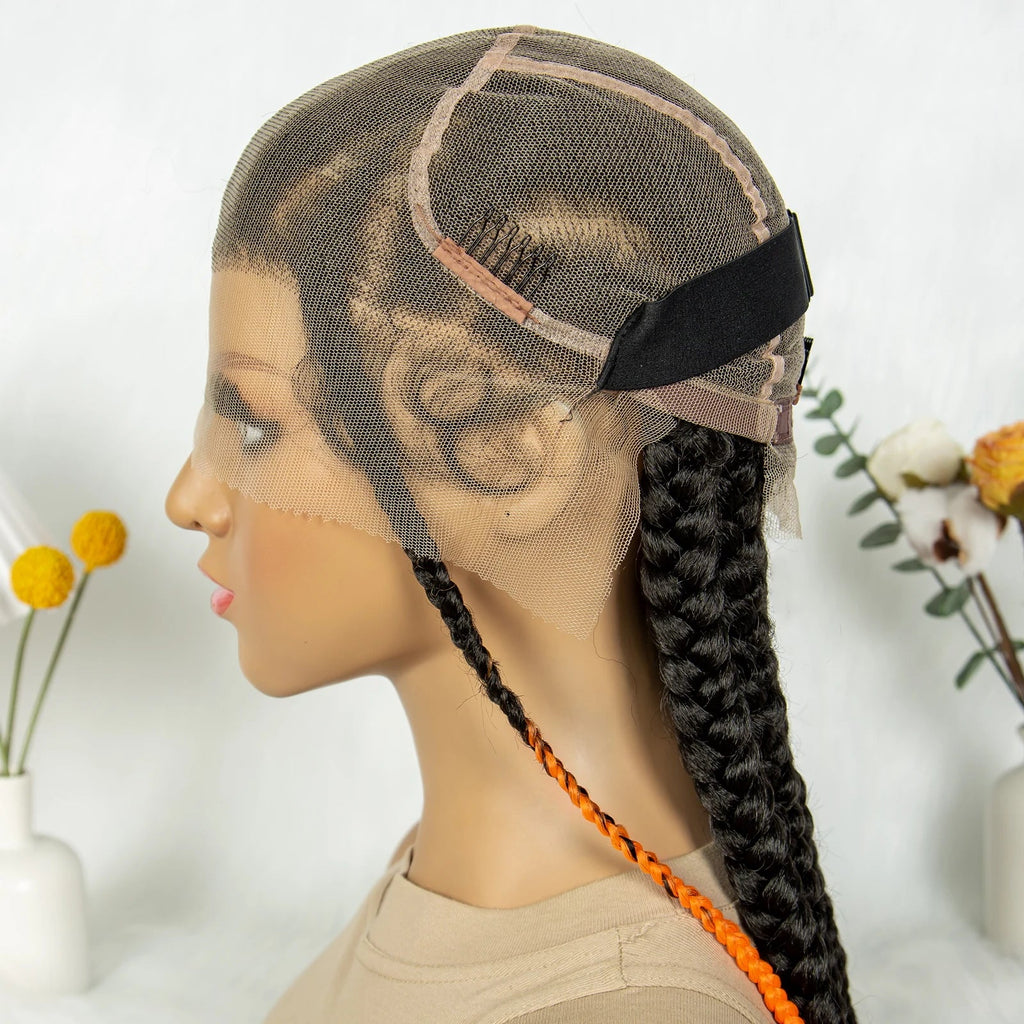 Knotless Box Braids Full Lace Wig | Cornrow Accents | Baby Hair | Synthetic Braided Wig