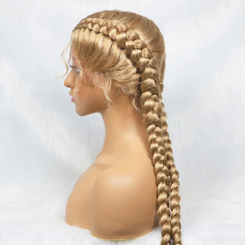 Handmade Double Dutch Cornrow Braided Wig | Natural Black Lace Front | Baby Hair | Kanekalon Synthetic Wig for Women