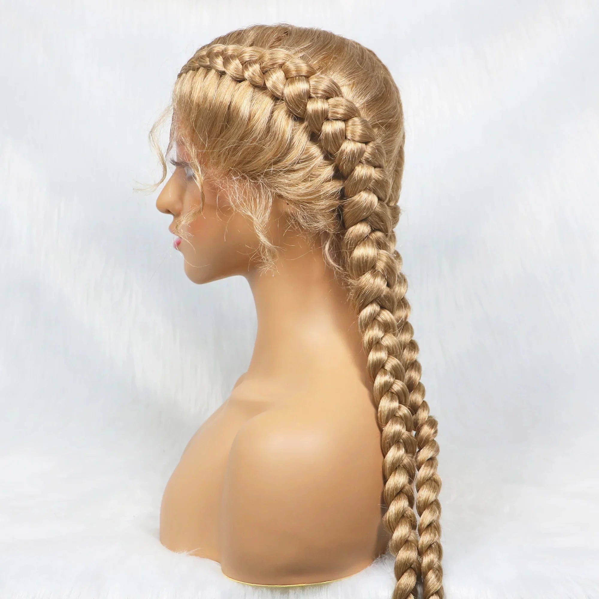 Handmade Double Dutch Cornrow Braided Wig | Natural Black Lace Front | Baby Hair | Kanekalon Synthetic Wig for Women
