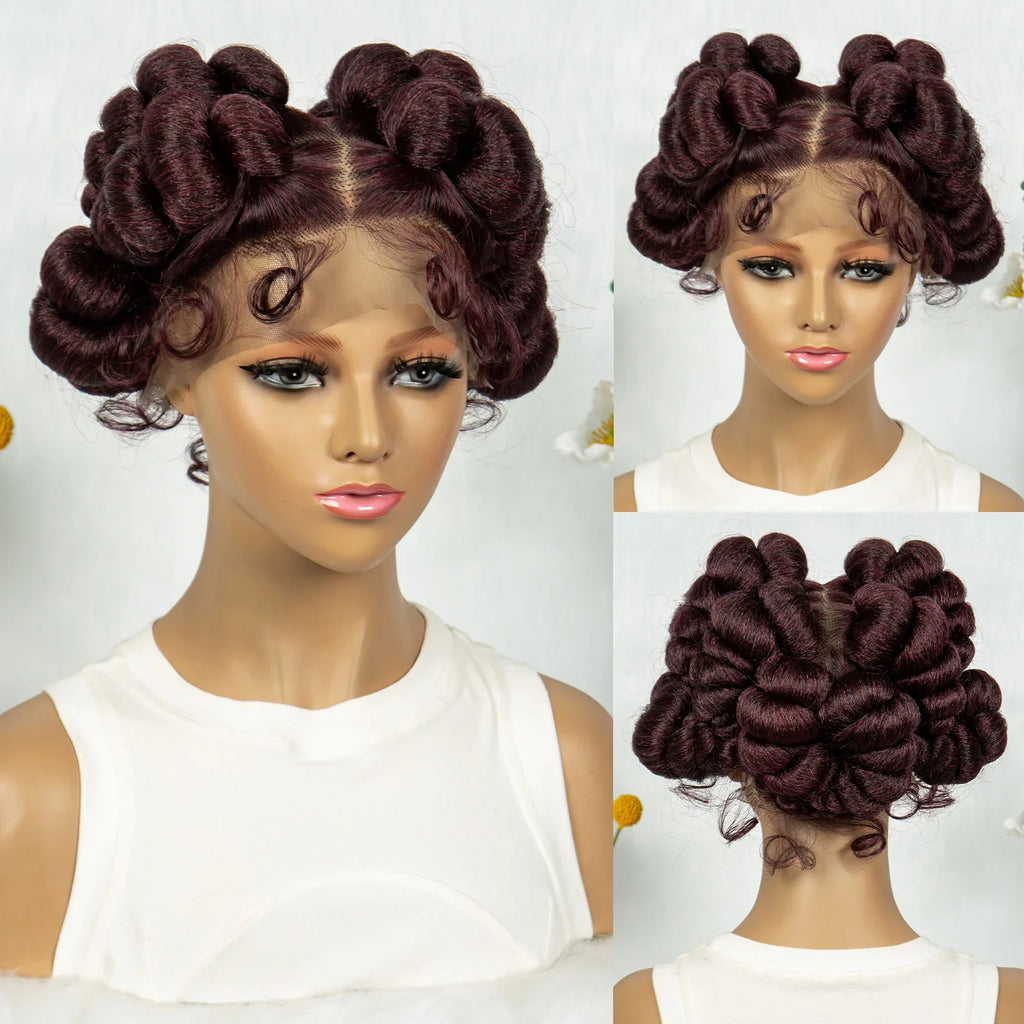 Handmade Bantu Knotless Box Braids Full Lace Wig | African Braiding Hair | Synthetic Wig