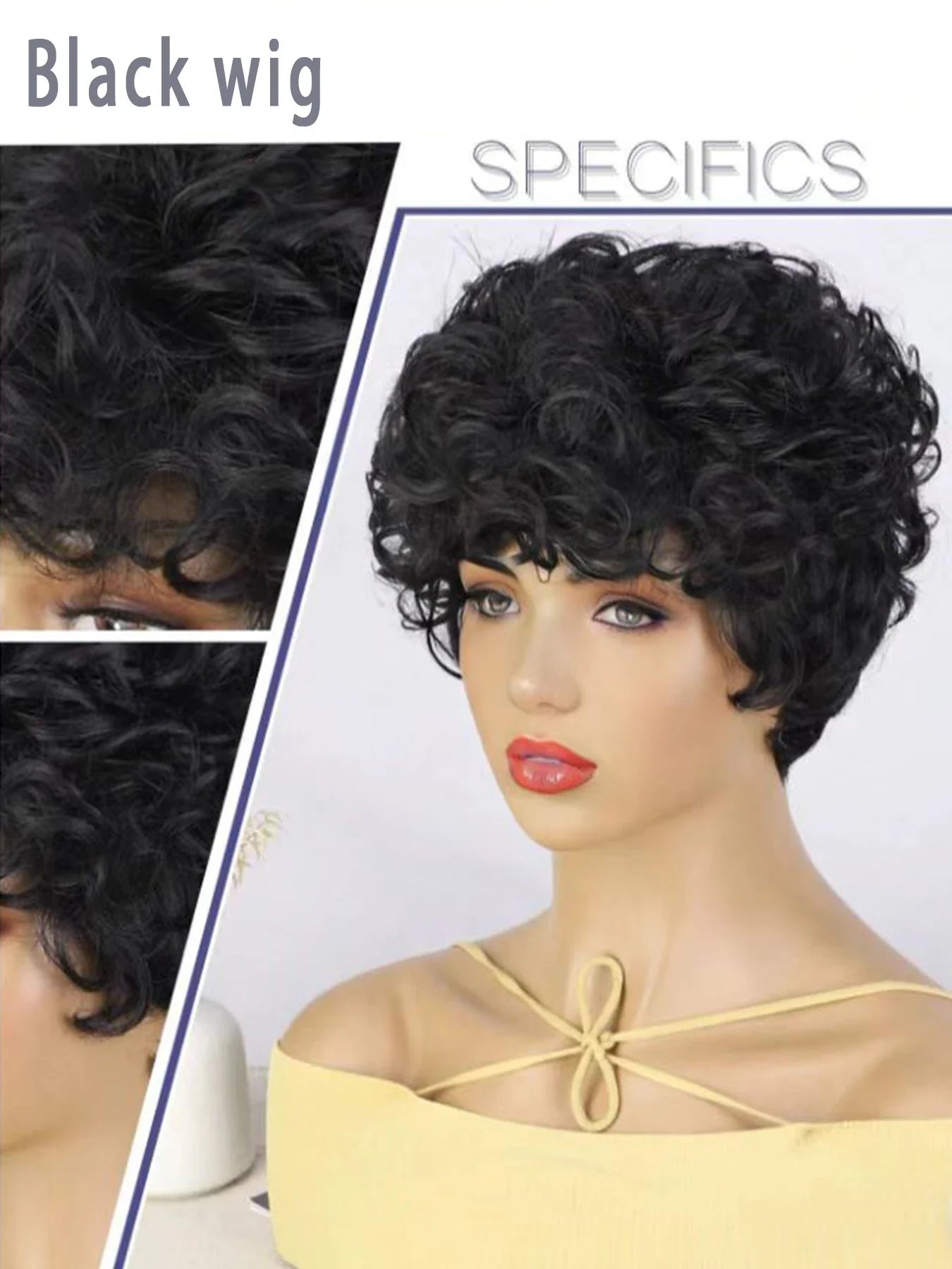 Cut Short Curly Wigs for Women | Glueless Synthetic Full Wigs with Bangs (Daily Wear & Go, Heat Resistant, Black Color for Beginners)