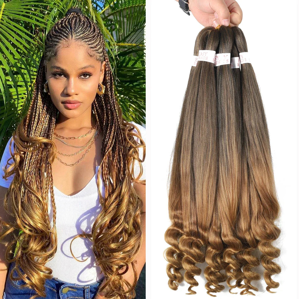 Pre-Stretched French Curly Braiding Hair - Natural Black Crochet Braids (Hot Water Setting)