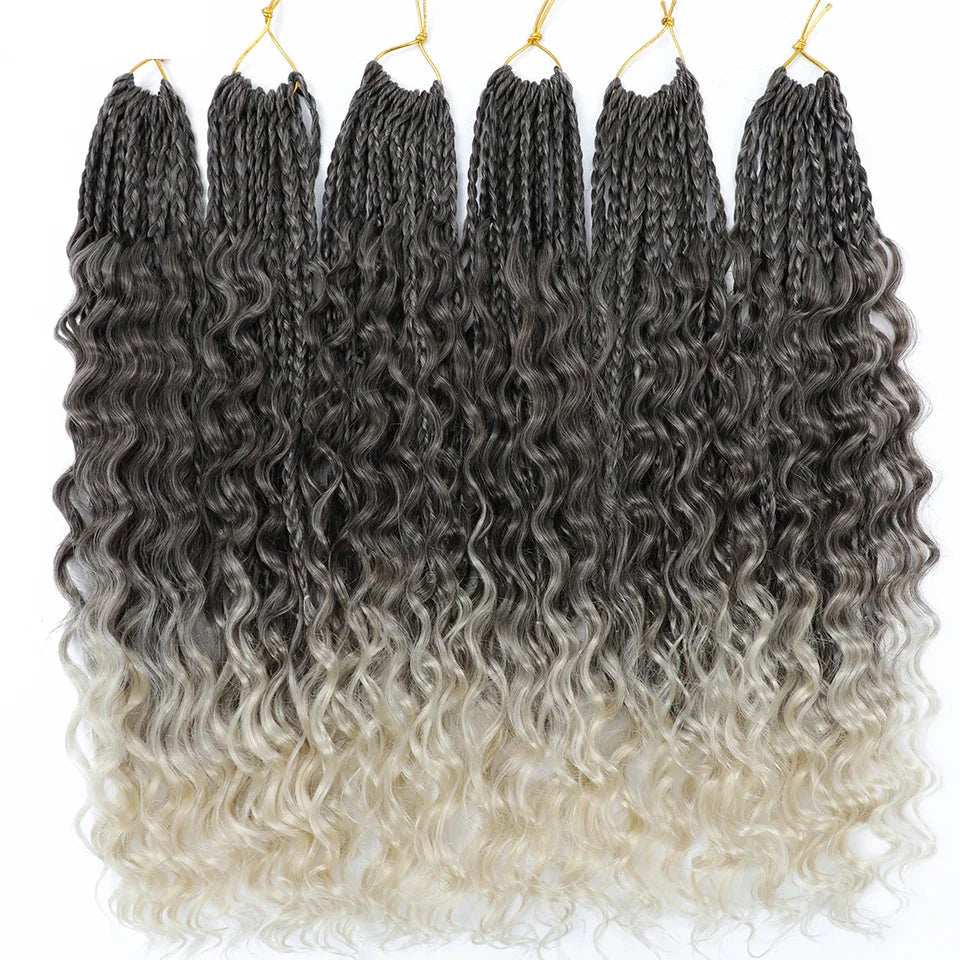 Ombre Goddess Box Braids Crochet Hair with Curly Ends | 14 Inch | 1-6 Packs