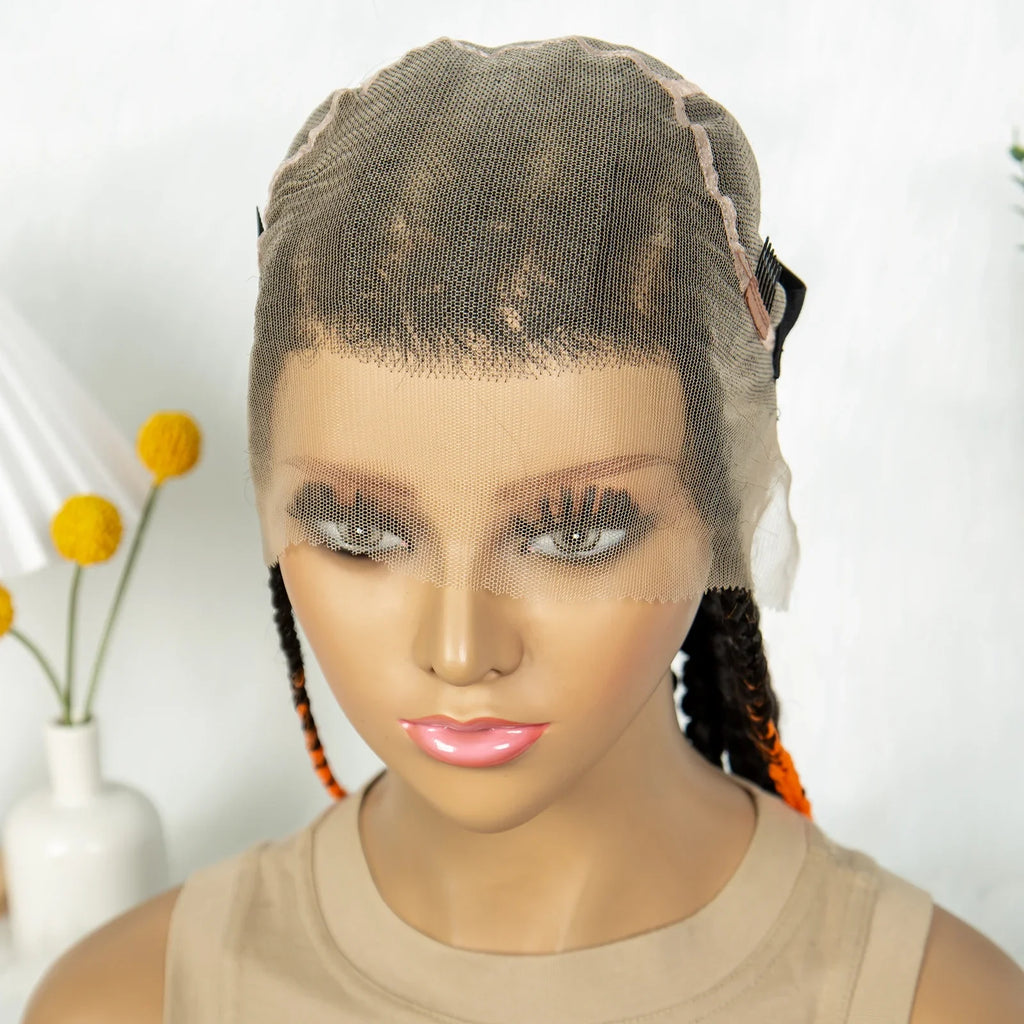 Knotless Box Braids Full Lace Wig | Cornrow Accents | Baby Hair | Synthetic Braided Wig