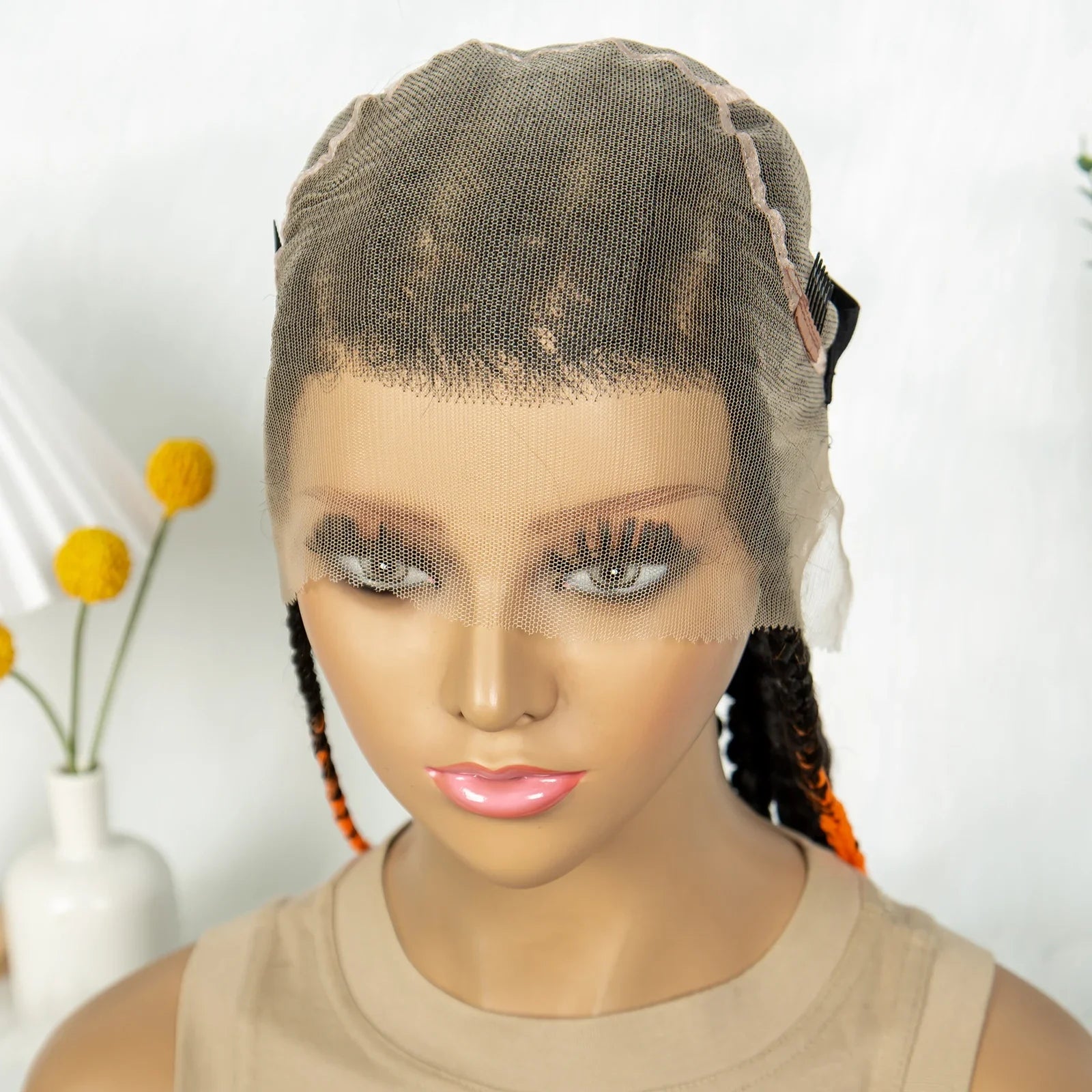 Knotless Box Braids Full Lace Wig | Cornrow Accents | Baby Hair | Synthetic Braided Wig