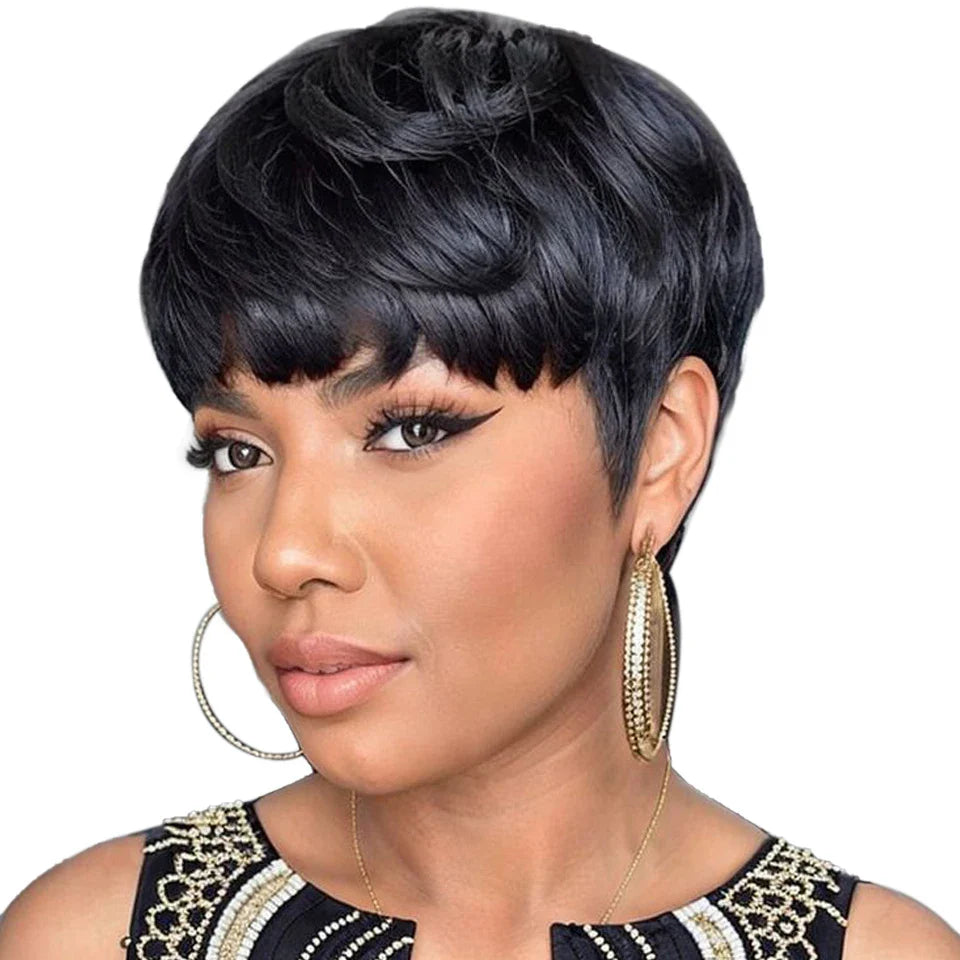 Rebecca Burgundy Red & Blonde Pixie Bob Wig | Short Straight Glueless Human Hair with Bangs