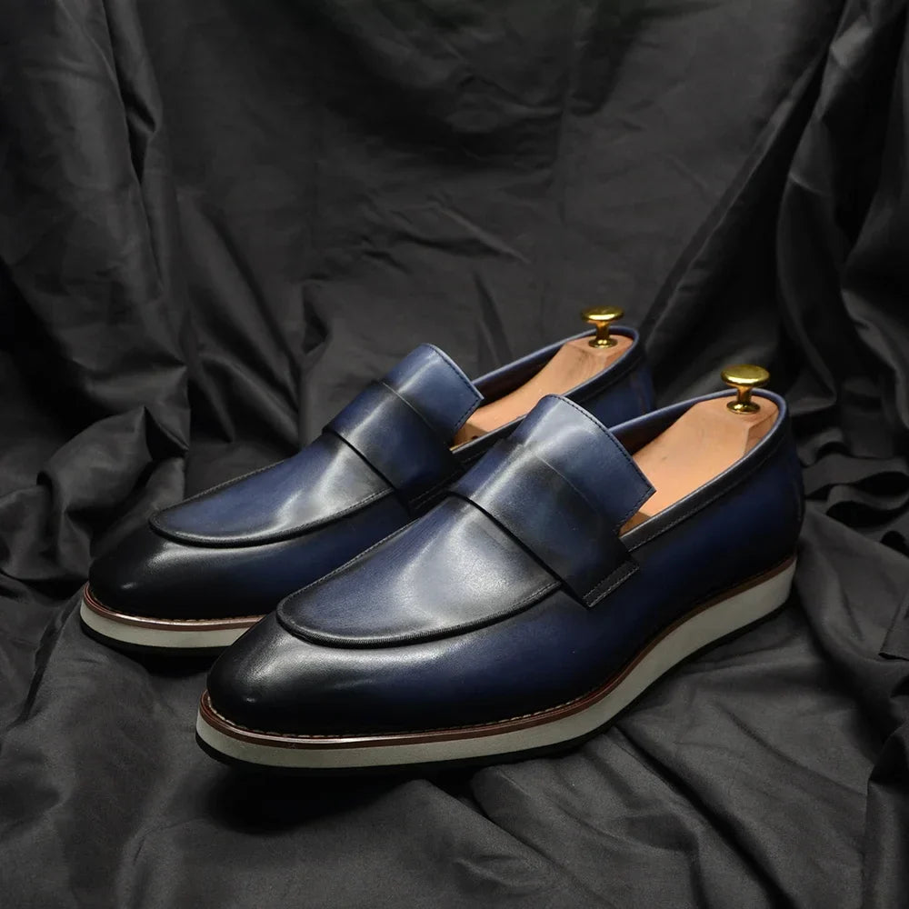 Luxury Men's Duotone Plain Toe Oxfords | Real Leather Wingtip Brogue Casual Dress Shoes (Height Increasing)