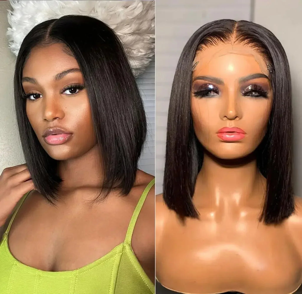 Natural Black Straight Short Bob Wig | 13x6x1 T-Part Lace Front Human Hair (180% Density, Wear & Go)