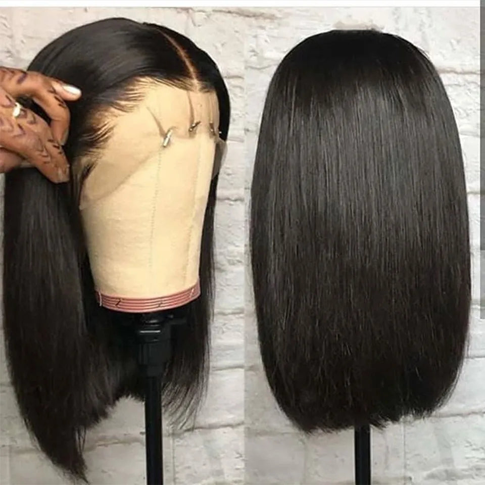 Glueless 13x4 Straight Lace Front Bob Wig Pre-Plucked 4x4 Closure Brazilian Remy Human Hair Bone Straight Short Bob