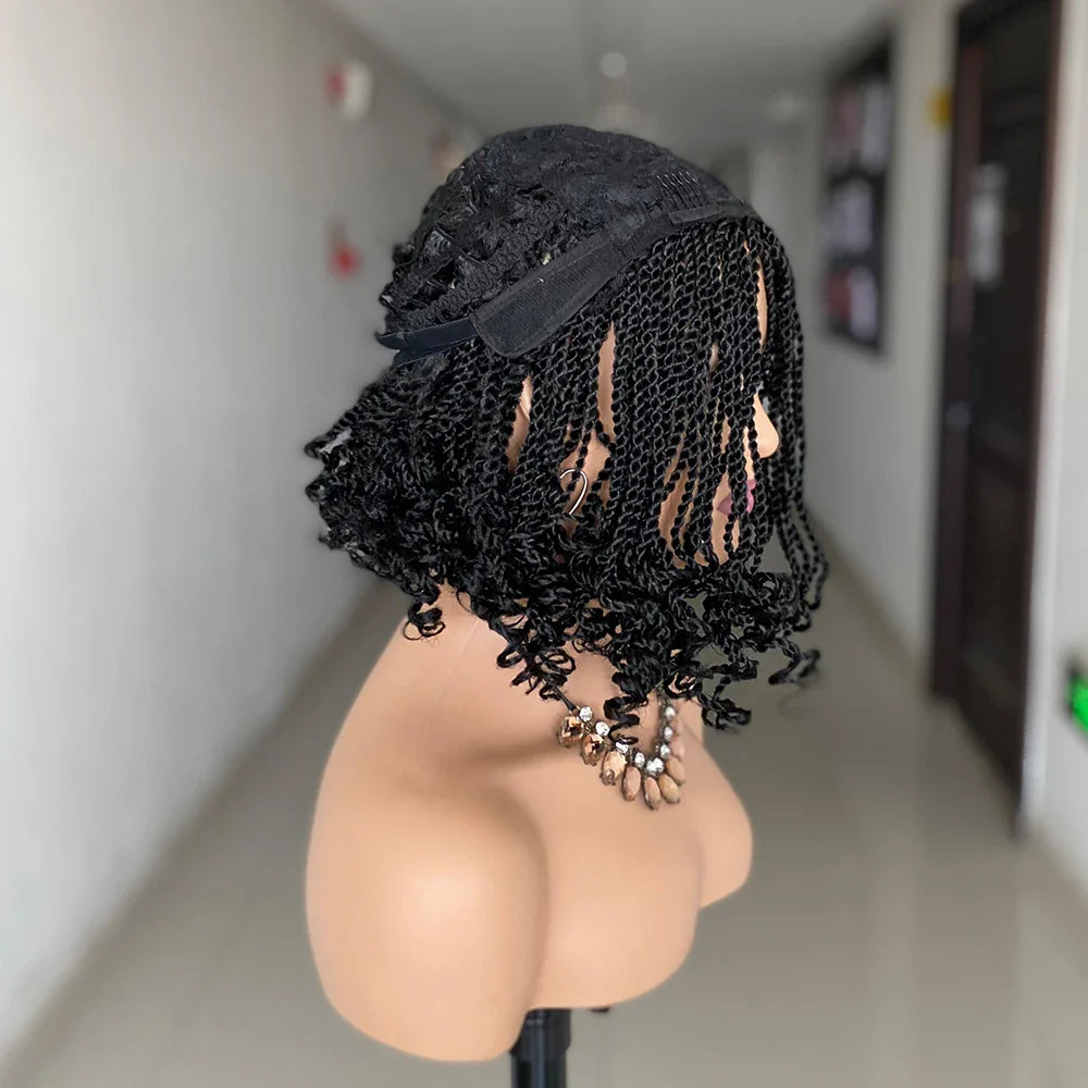 Short Box Braided Wig | Kinky Twist Crochet Wig | Heat Resistant | Synthetic Braids for Black Women