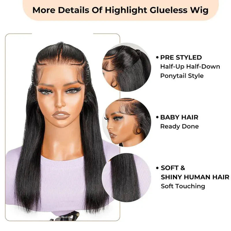 Pre-Braided Half Up Half Down & Ponytail Wig | 13x4 Lace Frontal | Pre-Plucked & Pre-Cut | Ready-to-Go Synthetic Braided Wig