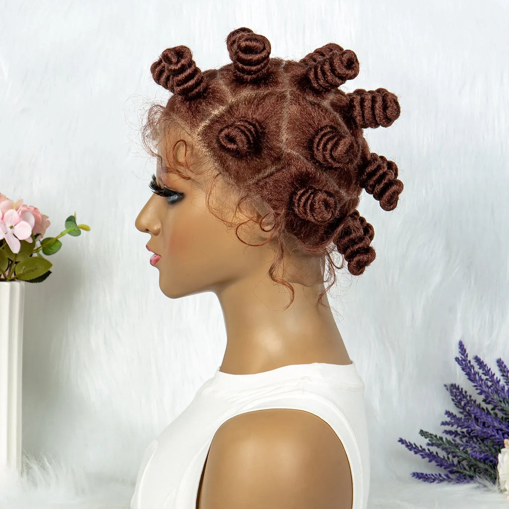 KIMA Bantu Knot Knotless Box Braids Wig | 350# Blonde Braided Bun Full Lace Wig for Black Women