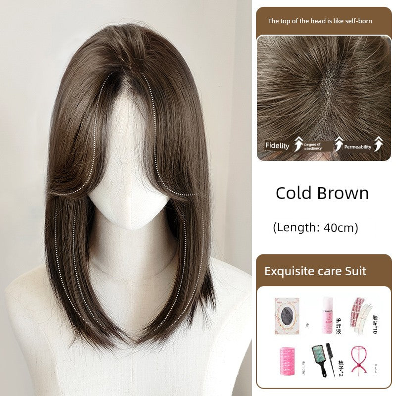 Women's Long Hair Lace Eight-Word Bangs Collarbone Length Wig | Artificial Full Real Human Hair Seamless Full-Head Wig
