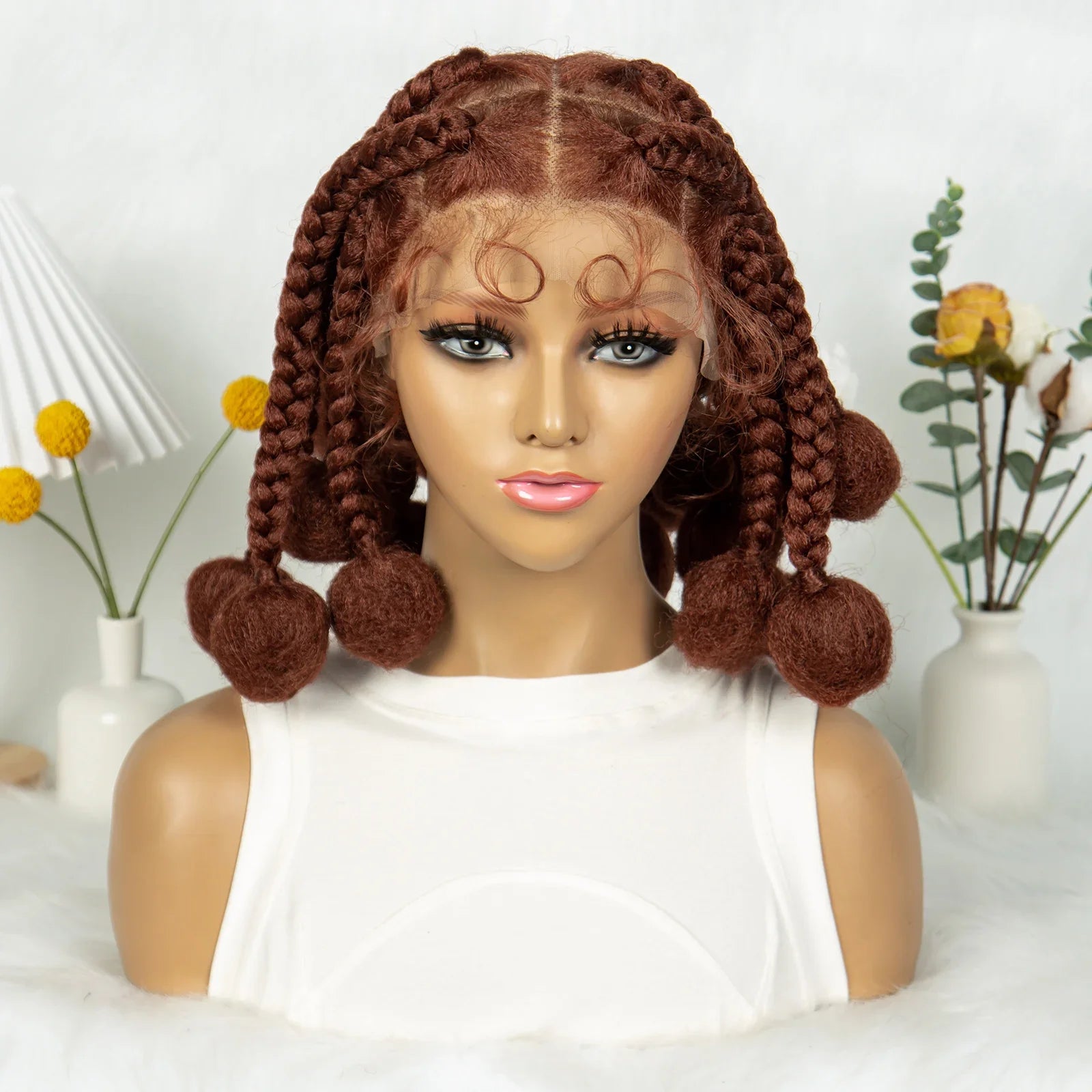 KIMA Burgundy Jumbo Box Braids Full Lace Wig | 350 Colored Bubble Braids with Baby Hair