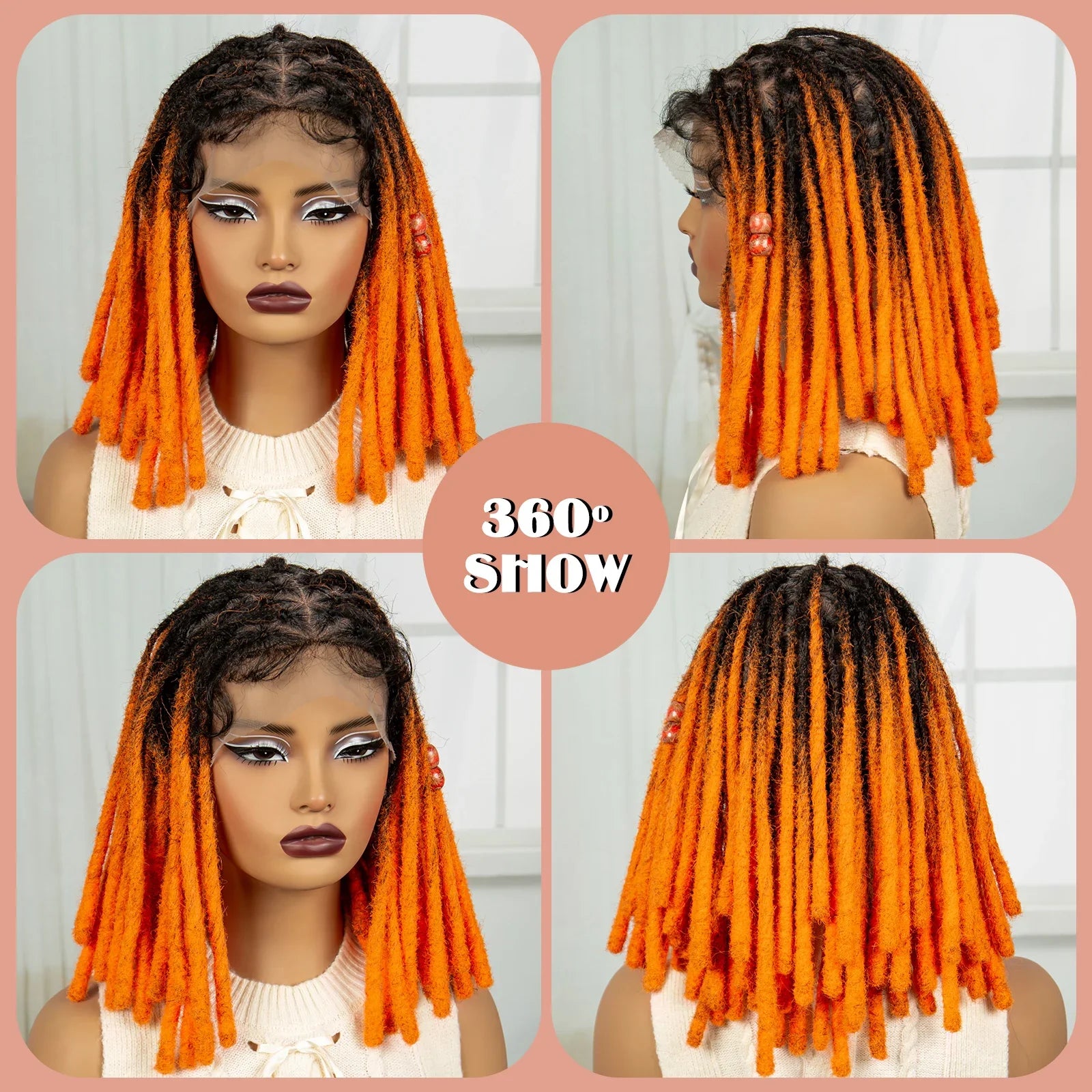 Orange Knotless Faux Locs Braided Wig | Full Lace | Baby Hair