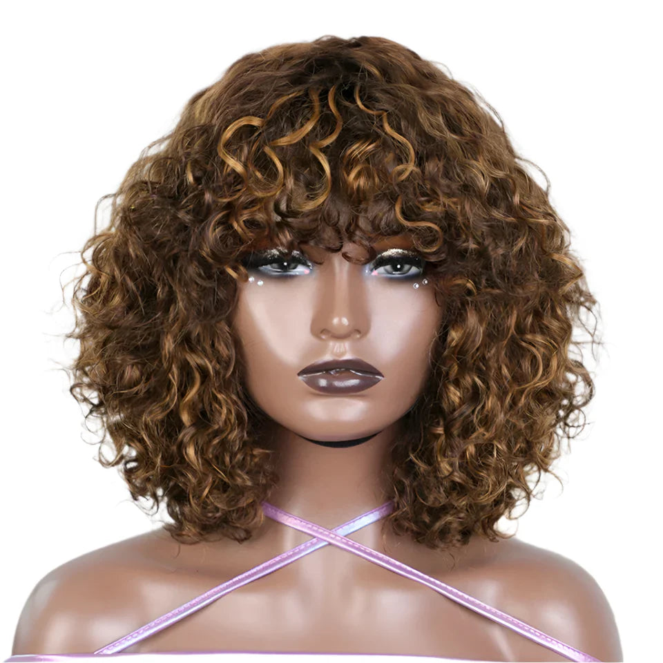 Rebecca Highlight Kinky Jerry Curly Wig | 200% Density Human Hair with Bangs