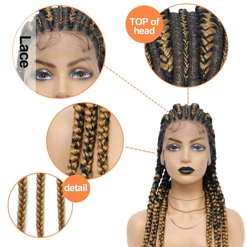 36" Jumbo Knotless Box Braids Wig | Incoo Full Lace Cornrow Wig | Transparent Lace | African Braided Hair
