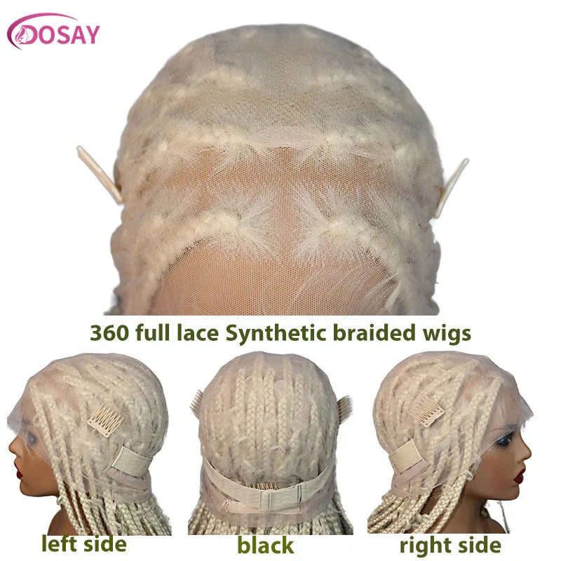 36" Butterfly Braided Full Lace Wig | Honey Blonde & Burgundy Goddess Locs | Synthetic Box Braids | Transparent Lace