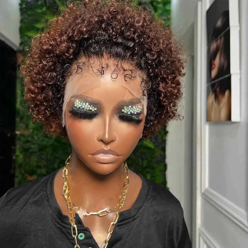 Glueless Kinky Curly Pixie Bob Wig | Short Brazilian Human Hair (Ready-to-Wear, Realistic Scalp)