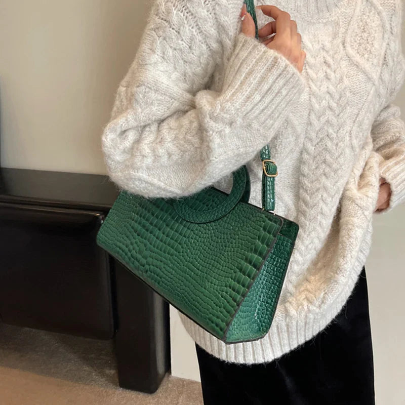 Luxury Crocodile Pattern Women's Handbag | Fashion Shoulder & Crossbody Bag (Famous Brand Designer PU Leather, Large Capacity)