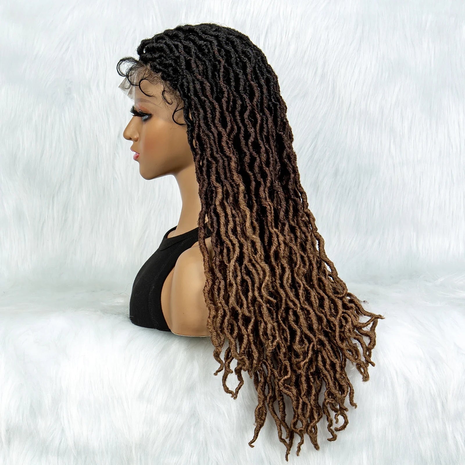 Knotless Box Braided Wig with Curly Ends & Baby Hair | Synthetic Lace Front Wig for Black Women