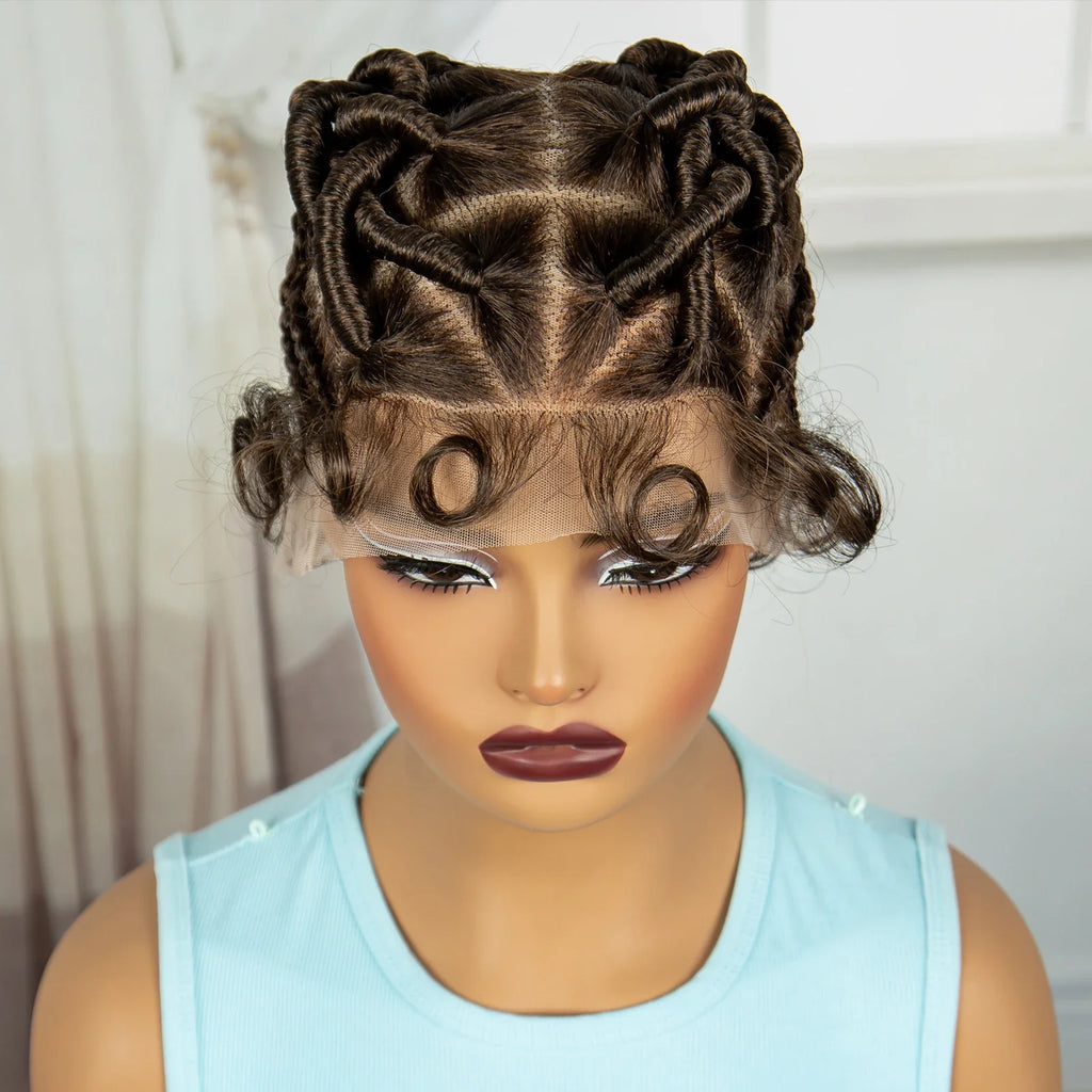 Ginger Orange Bantu Knotless Braids Wig | Full Lace | Baby Hair