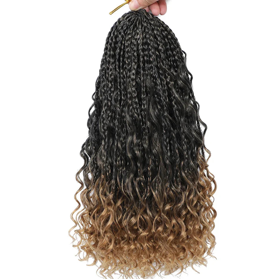 Ombre Goddess Box Braids Crochet Hair with Curly Ends | 14 Inch | 1-6 Packs