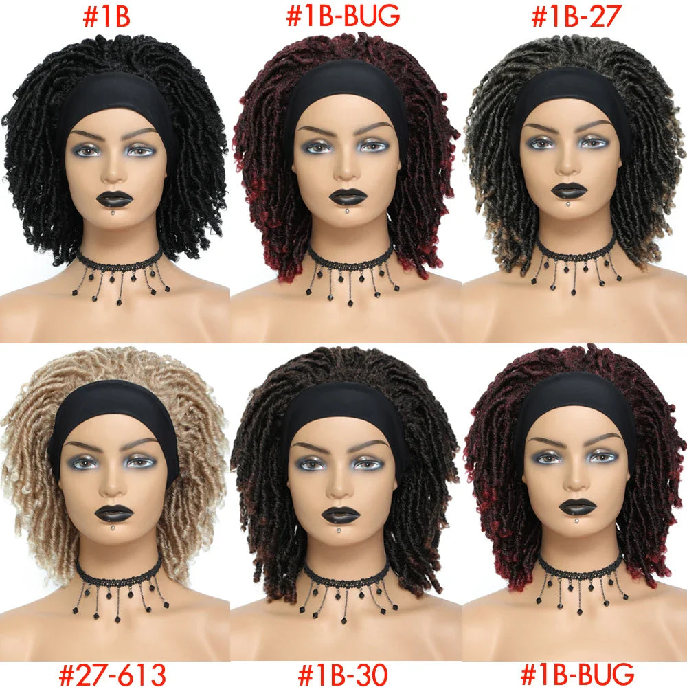 Soft Faux Locs Headband Wig - 6 Inch Ombre Dreadlock Wig for Black Women - Curly Braided Synthetic Wig with Headband - 1B, Burgundy, 27, 30, 613 Options