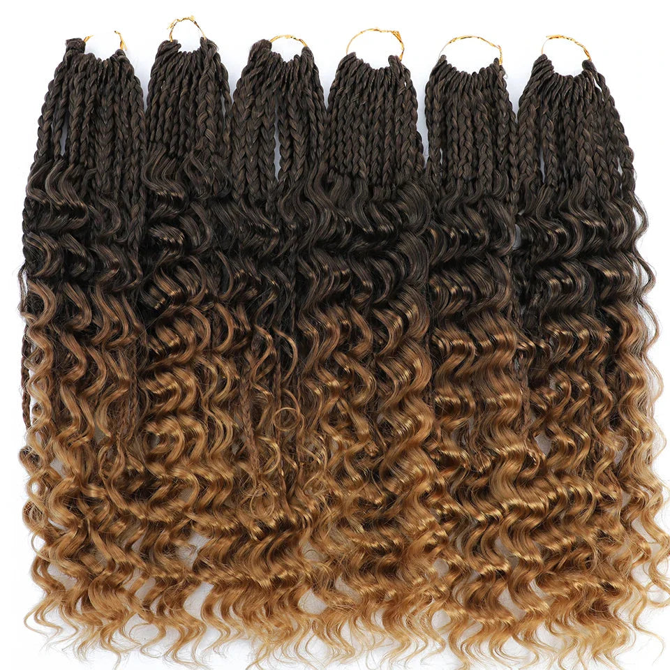 Ombre Goddess Box Braids Crochet Hair with Curly Ends | 14 Inch | 1-6 Packs