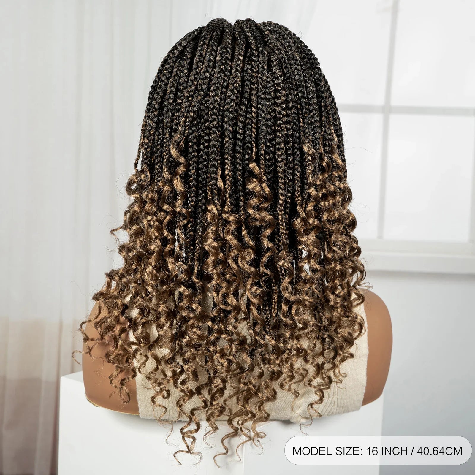 Ombre Boho Knotless Braids Bob Wig with Curly Ends | Full Lace