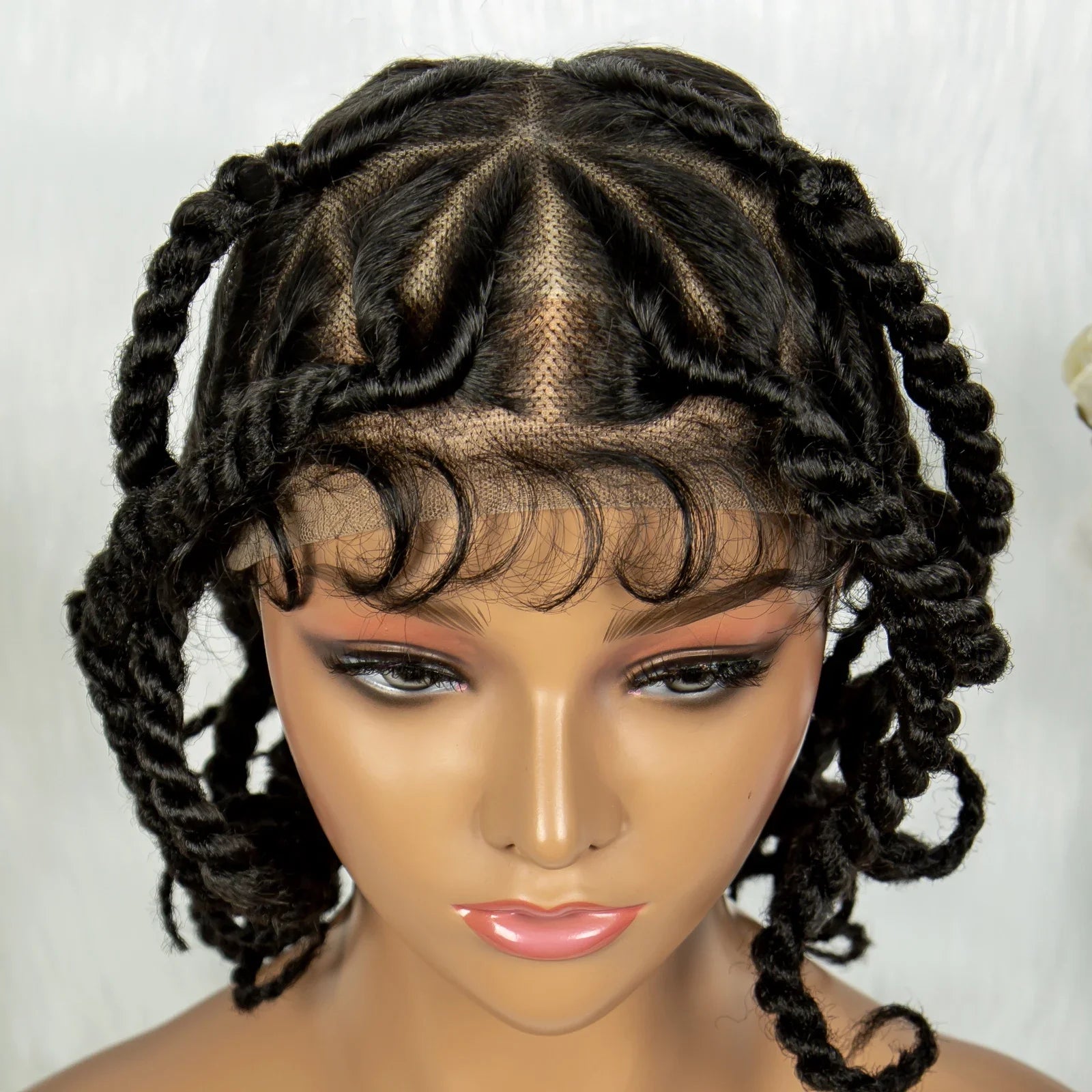 Handmade Bantu Knotless Braids Full Lace Wig | Baby Hair | Synthetic Braided Lace Frontal Wig